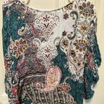 Chico's  Womens Poncho top size L/XL Floral paisley Blue boho tropical lightweight Photo 0