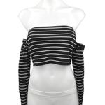 Privacy Please Revolve x  Black Striped Off the Shoulder Long Sleeve Crop Top M Photo 0