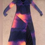 Nasty Gal  ombré sunset tie dye print orange and purple midi slit dress Photo 1