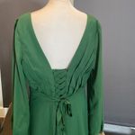 Women’s Green Chiffon Full Length Long Sleeve Dress Corset Back Leg Slit Size 12 Photo 4