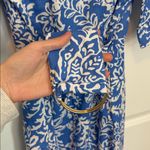 ZARA  Blue and White linen blend midi printed shirt dress belted Photo 9