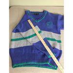 Liz Sport  Women Vintage Sweater  Sz.Med Blue Stripe EUC 90’s V-Neck Crest Y2K Photo 5