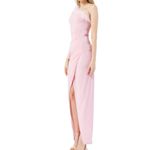 KikiRiki Feathered One Shoulder Front Slit Long Dress Pink Size Small NWT Photo 1