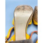 Anthropologie Anthropolgie 37 6.5 Sandals Yellow Suede Cork Platform Block Heel Buckle Retro Photo 9