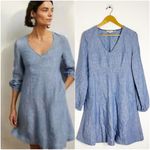 Boden Blue Long Sleeve Chambray Linen Dress US 10 Photo 1