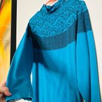 Vintage Pasta 80s Teal Blue Geometric Mock Neck Long Sleeve Shirt Size Large Photo 5