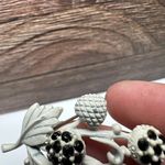 Vintage Hollycraft Berries Berry Branch White Enamel Black Rhinestone Brooch Pin Photo 2