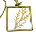 Artisan Glass and Crocheted Rope Handmade Shadowbox Necklace with Dried Fir Tree​​. Photo 1