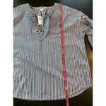 Gap  Blue‎ White Stripe Ruffle V Neck Cottage Shirt Womens Small Peasant Feminine Photo 13