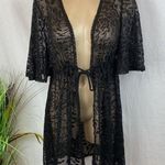 Catalina  Black Sheer Lace Short Sleeve Tie Front Swim Bathing Suit Cover Up XL Photo 1