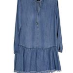 Rails  Mel Chambray Raw Hem Long Sleeve Denim Short Dress Tencel Photo 0