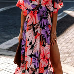 Women’s boutique floral boho split thigh maxi dress size XL Pink Photo 0