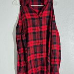 Tobi Sleeveless Red Black Plaid Tunic Shirt Blouse Size M Button Front Photo 4