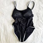 Ralph Lauren Vintage Sport Swimsuit One-Piece Black White Pony Trim Nautical 10 Photo 4