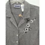 Erika  Women's XL Black Gingham Check Button-Up‎ Top Floral Embroidery NWT Photo 1