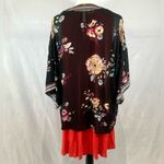 Xhilaration Black floral kimono wrap top and orange sleeveless dress size M/L Photo 3