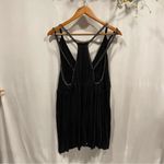 Free People  deep V black embroidered mini dress silver braided double straps Photo 2