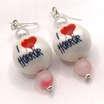 Handmade Spooky I Love Horror Beaded Statement Earrings Red Photo 0