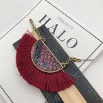 Layered Red Tassel Scales and Gold Tone Bar Fashion Statement Necklace Photo 3