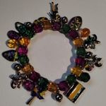 Mardi Gras Themed Silver Tone Beaded Fat Tuesday Stretch Charm Bracelet Green Photo 0