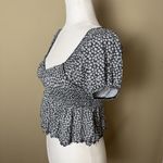 Urban Outfitters  Navy Blue Floral Ruched Crop Top Cap Sleeves Size XS Photo 4