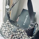 Coach  Purse Gray Black Leather Canvas Shoulder Bag Photo 7
