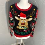 No Boundaries  Festive Reindeer Sweater - Black, Red, Green Photo 6