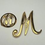 Gold Tone Letter / Initial M Brooch Pin Lot Of 2 Photo 0