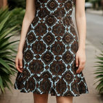 See By Chloe  Chic Bohemian Patterned velvet short sleeve mini Dress blue black Photo 0