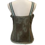 Khaki Cotton Beaded Strap Tank Top Turquoise Detail Boho Lagenlook Fairy Small Green Photo 3