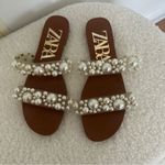 ZARA Brown Pearl Embellished Sandals Photo 1