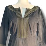 Eshakti  Black Cotton Dress Embroidered Oak Leaf Acorn Midi Fall Folk Boho Size 6 Photo 2