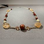 Mixed Media Necklace wood, stone, pearl 20” Long Brown Photo 2