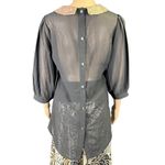 Buckle BKE Womens Blouse Top Sequin Collar Sheer Button Down Black Gold Small Photo 5