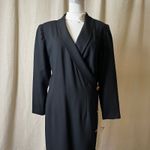 Vintage Oberon Black Wrap Style Maxi Dress Gold Buttons Long Sleeve Size 12 Photo 2
