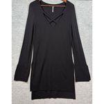 Free People ‎ Womens V-Neck Black Long Sleeve Sweater Tunic Dress M Photo 2