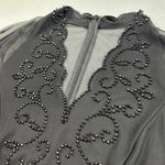 American Vintage Vintage Beaded Blouse Black Sheer Long Sleeve Deep V-Neck Shirt Scallop Date Photo 7