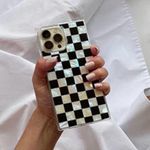 Checkered Mother of Pearl iPhone 15 Pro Phone Case Black Photo 0