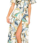 Petersyn Tayla Tropical Satin Belted Midi Dress‎ Size Medium Blue Photo 0