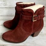 NWT Diba Women's Sleek Suede Bootie in Burgundy Red Gold Hardware Size 7 Photo 2