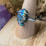 Buddha Face Carved Labradorite Sterling Silver Ring Size 9 Multiple Photo 0
