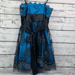 Blondie Nites Turquoise Black Lace Overlay Formal Party Dress Size 9 Made in USA Photo 1