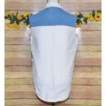 Vintage 90's Small Kikomo Denim Striped Shirt Sleeveless Button Leather Trim Top White Photo 7