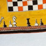 Vtg Vanette Creations Silk Hand Rolled Scarf chess pieces and board Photo 2