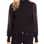 CeCe  Mockneck Contrast Sleeve Sweater Black Small Photo 1