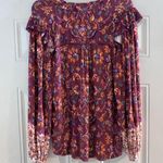 Democracy Blouson Sleeve Ruffle Shoulder VNeck Print Knit Top Size Medium Bold Photo 8