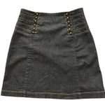 Etcetera  Navy Blue Denim Stretch Button Mini Skirt Size 6 Photo 0