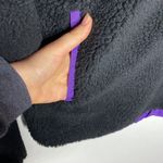 Ivory Ella  Black Quarter zip Sherpa pullover with purple logo patch pocket sz S Photo 8