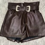 Le lis Brown Leather Shorts with Buckle Photo 0