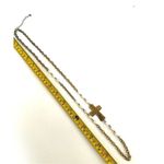 Silver and gold tone fresh water pearl long cross necklace Photo 4